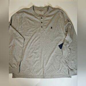 Izod T-shirt Mens XXL Grey Logo Tee 1/4 Button Comfortable Casual Loungewear NEW